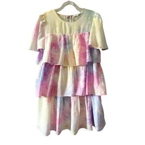 English Factory Layered Mini Dress Pink Multi Tie Dye Size M